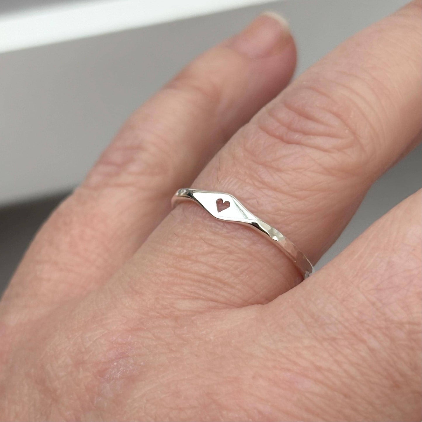 Handmade solid sterling silver tiny heart signet ring