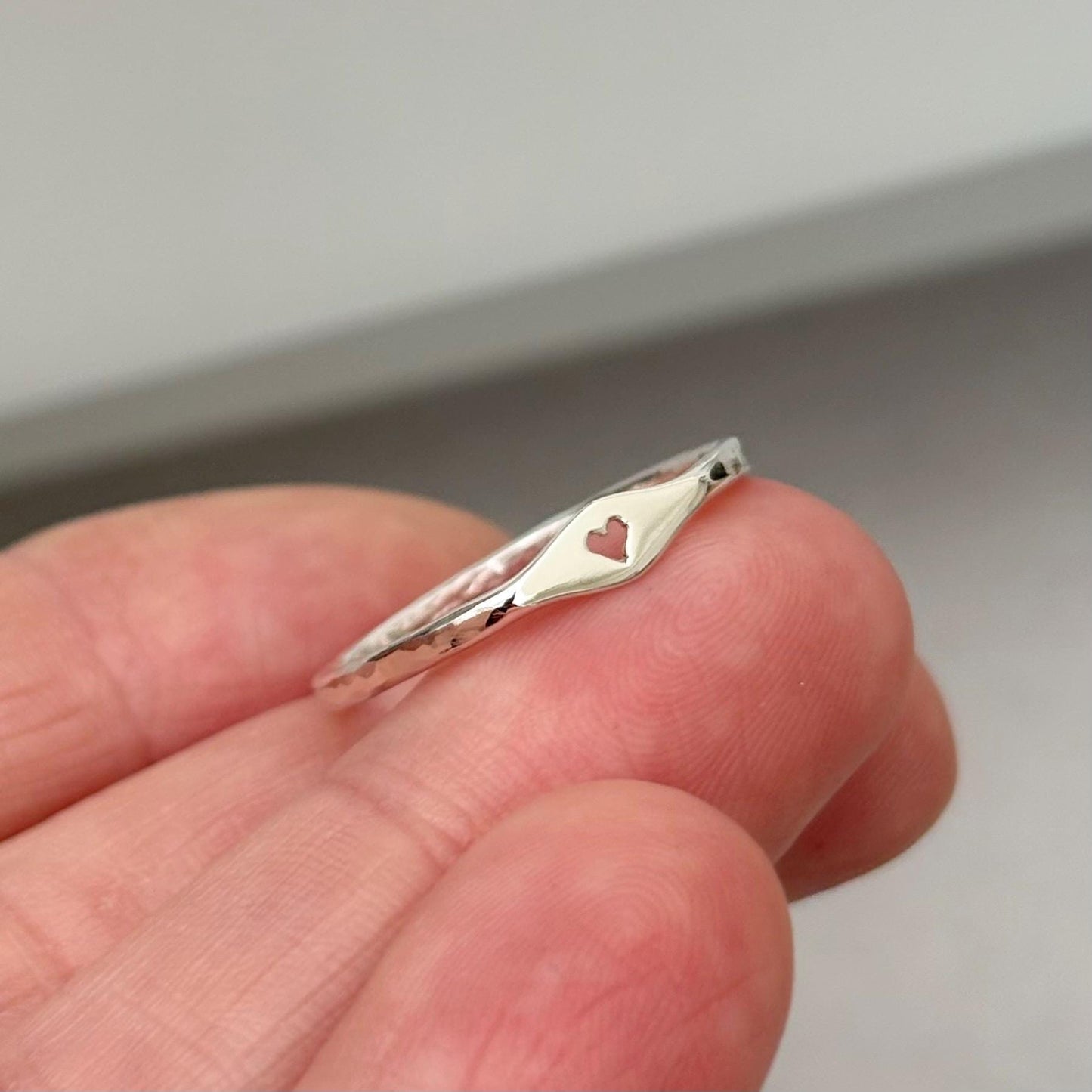 Handmade solid sterling silver tiny heart signet ring