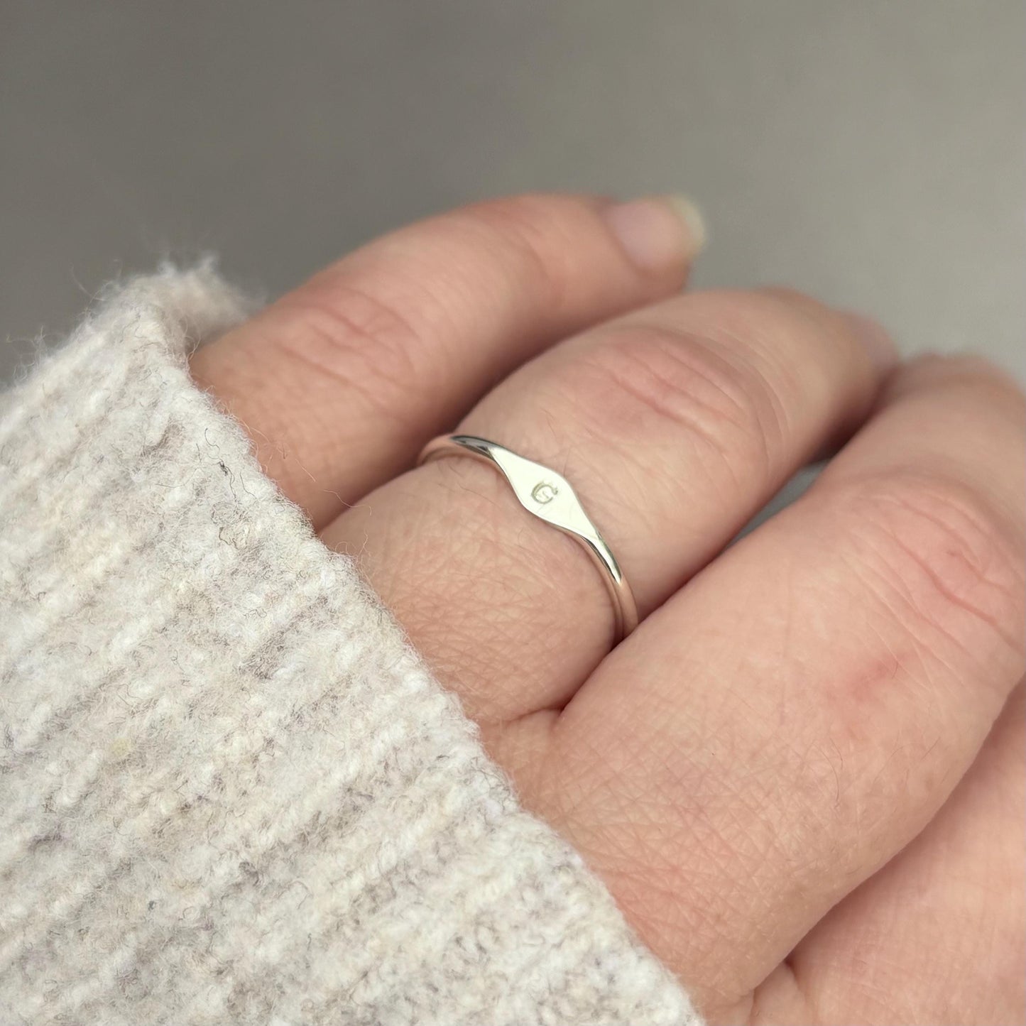 Handmade solid sterling silver tiny letter signet ring