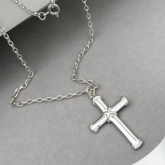Sample sale - Solid sterling silver cross pendant on a diamond cut trace chain