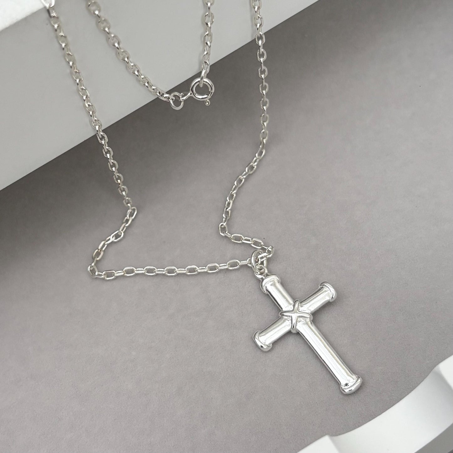 Sample sale - Solid sterling silver cross pendant on a diamond cut trace chain
