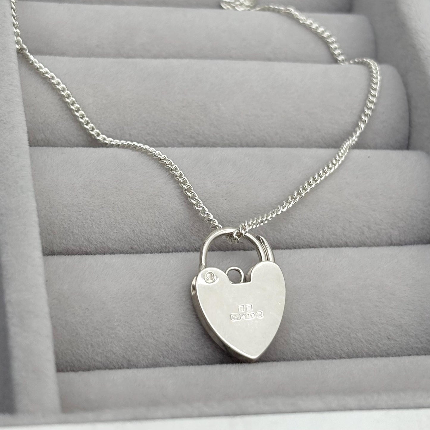 Sample sale - Sterling silver engraved heart padlock pendant on a curb chain