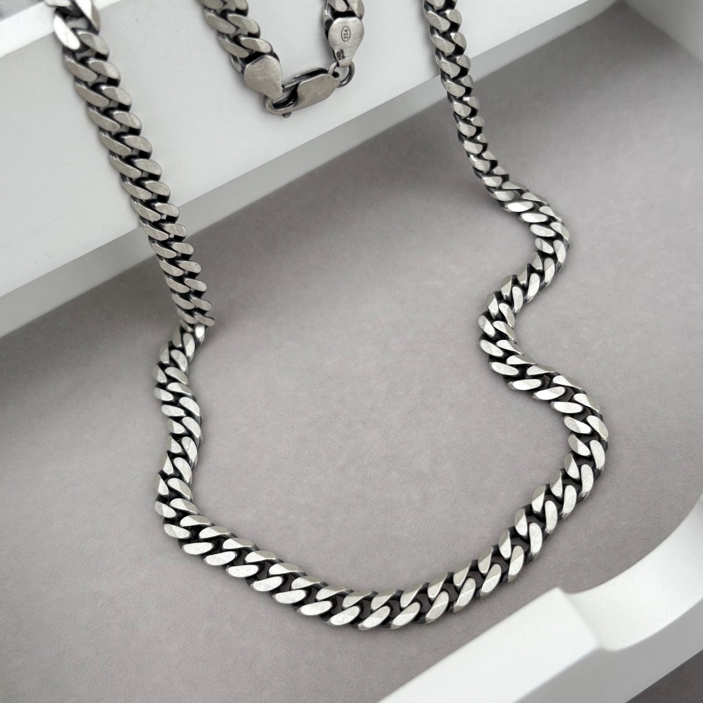 New listing - Antiqued brushed finished solid sterling silver heavy 6.6mm wide curb chain