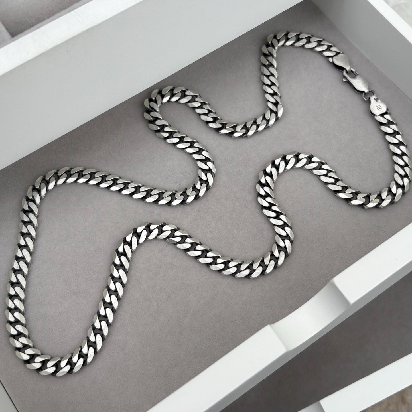 New listing - Antiqued brushed finished solid sterling silver heavy 6.6mm wide curb chain