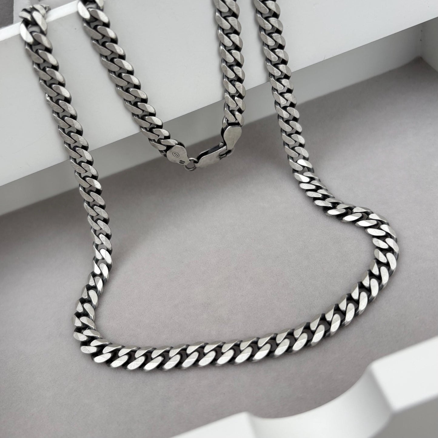 New listing - Antiqued brushed finished solid sterling silver heavy 6.6mm wide curb chain