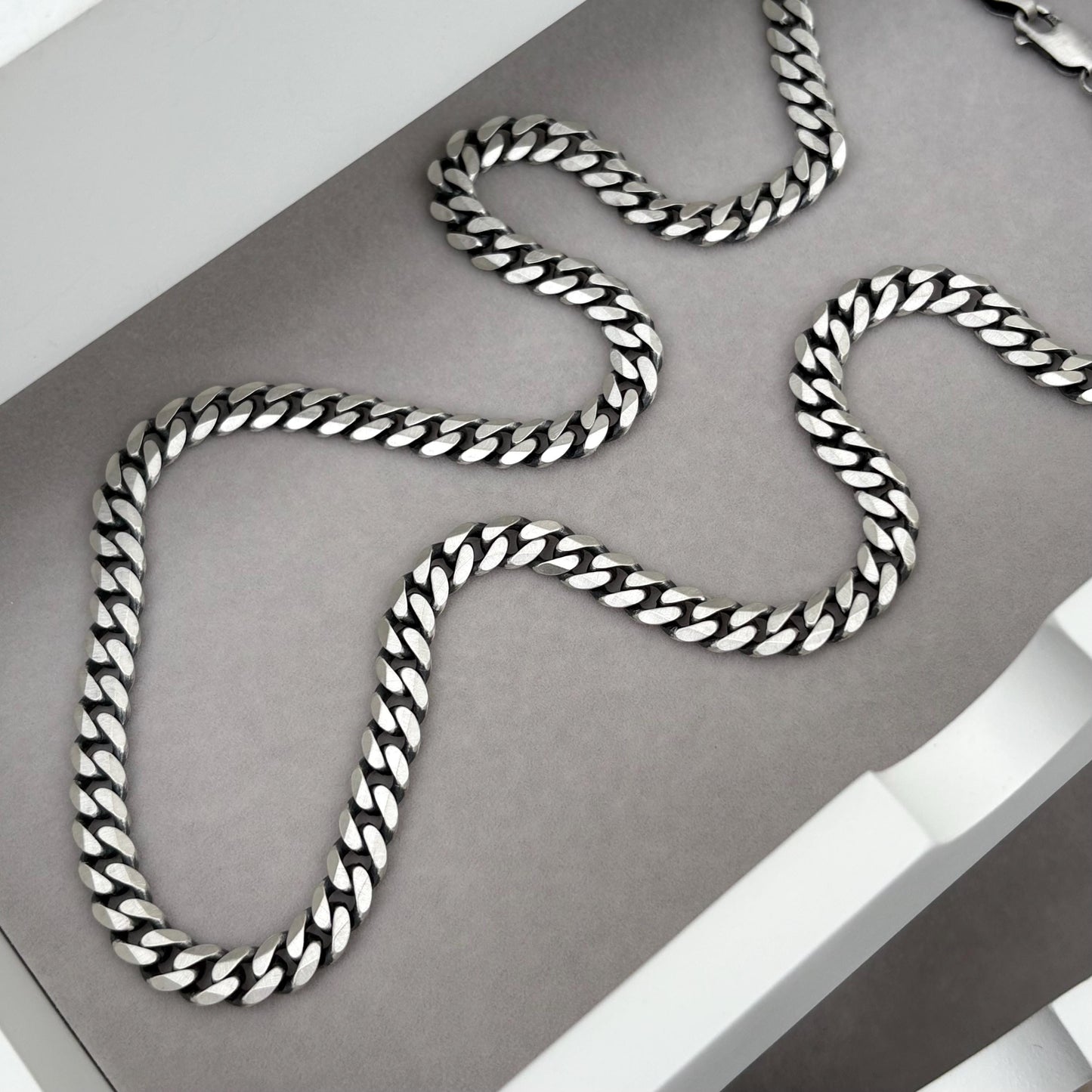 New listing - Antiqued brushed finished solid sterling silver heavy 6.6mm wide curb chain