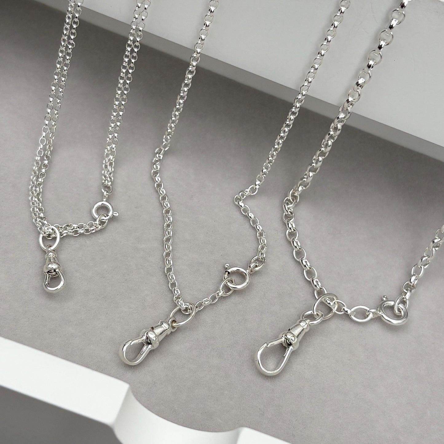 New listing - Oxidised or polished solid sterling silver oval belcher bolt clasp chain necklace with swivel clasp charm