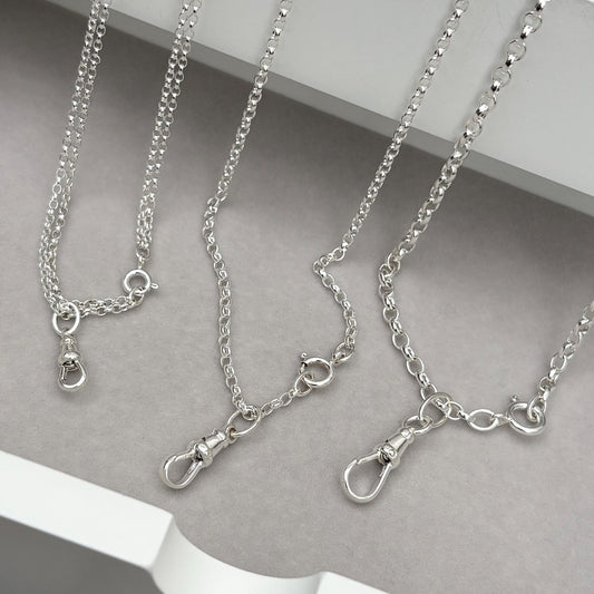 New listing - Oxidised or polished solid sterling silver oval belcher bolt clasp chain necklace with swivel clasp charm