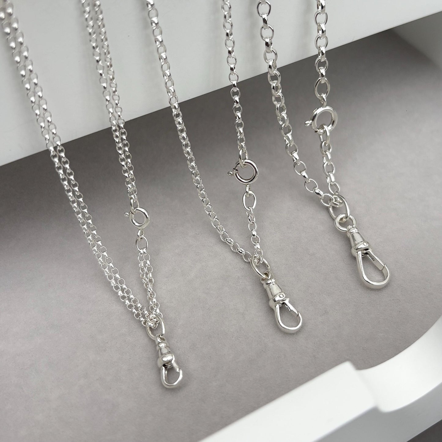 New listing - Oxidised or polished solid sterling silver oval belcher bolt clasp chain necklace with swivel clasp charm