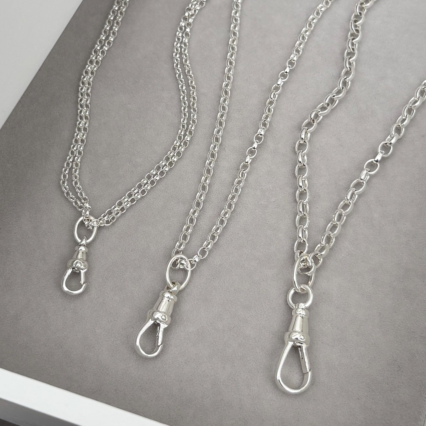 New listing - Oxidised or polished solid sterling silver oval belcher bolt clasp chain necklace with swivel clasp charm