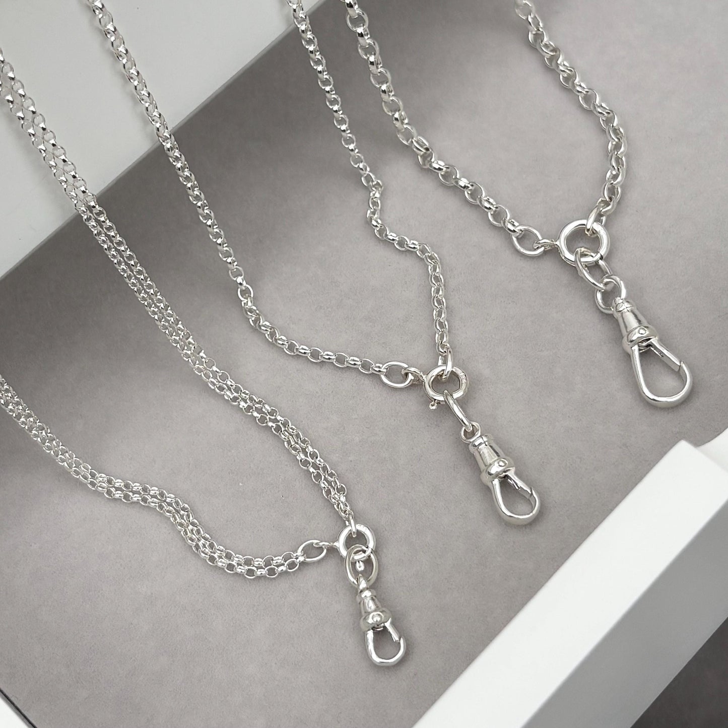 New listing - Oxidised or polished solid sterling silver oval belcher bolt clasp chain necklace with swivel clasp charm