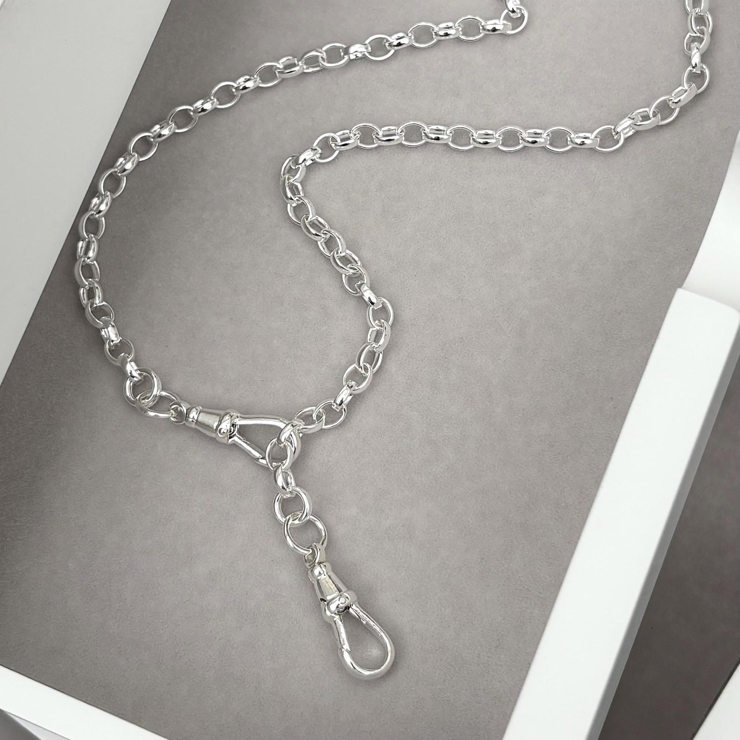 New listing - Oxidised or polished solid sterling silver 4.3mm wide oval belcher Albert swivel clasps chain necklace