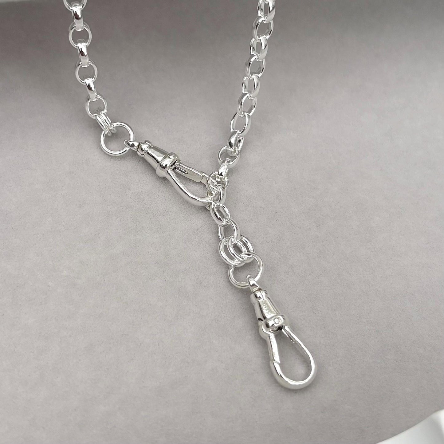 New listing - Oxidised or polished solid sterling silver 4.3mm wide oval belcher Albert swivel clasps chain necklace