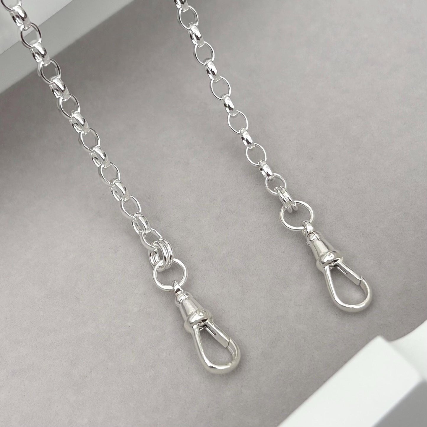 New listing - Oxidised or polished solid sterling silver 4.3mm wide oval belcher Albert swivel clasps chain necklace