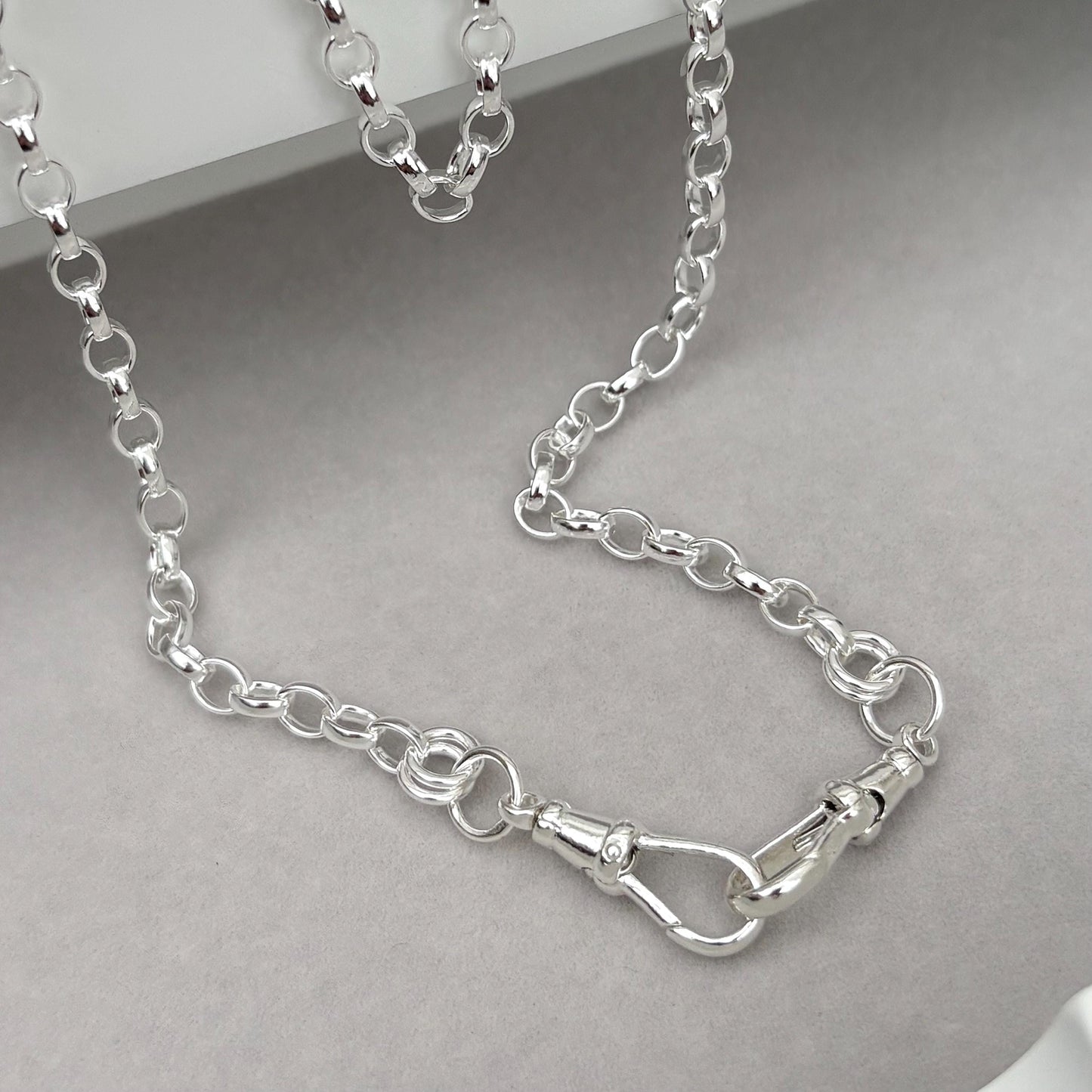 New listing - Oxidised or polished solid sterling silver 4.3mm wide oval belcher Albert swivel clasps chain necklace