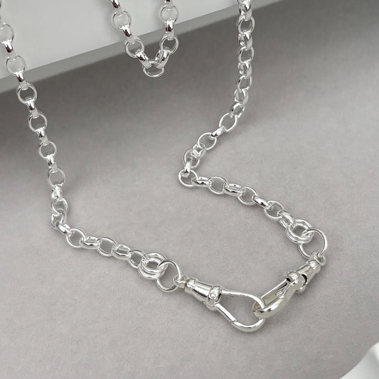 New listing - Oxidised or polished solid sterling silver 4.3mm wide oval belcher Albert swivel clasps chain necklace