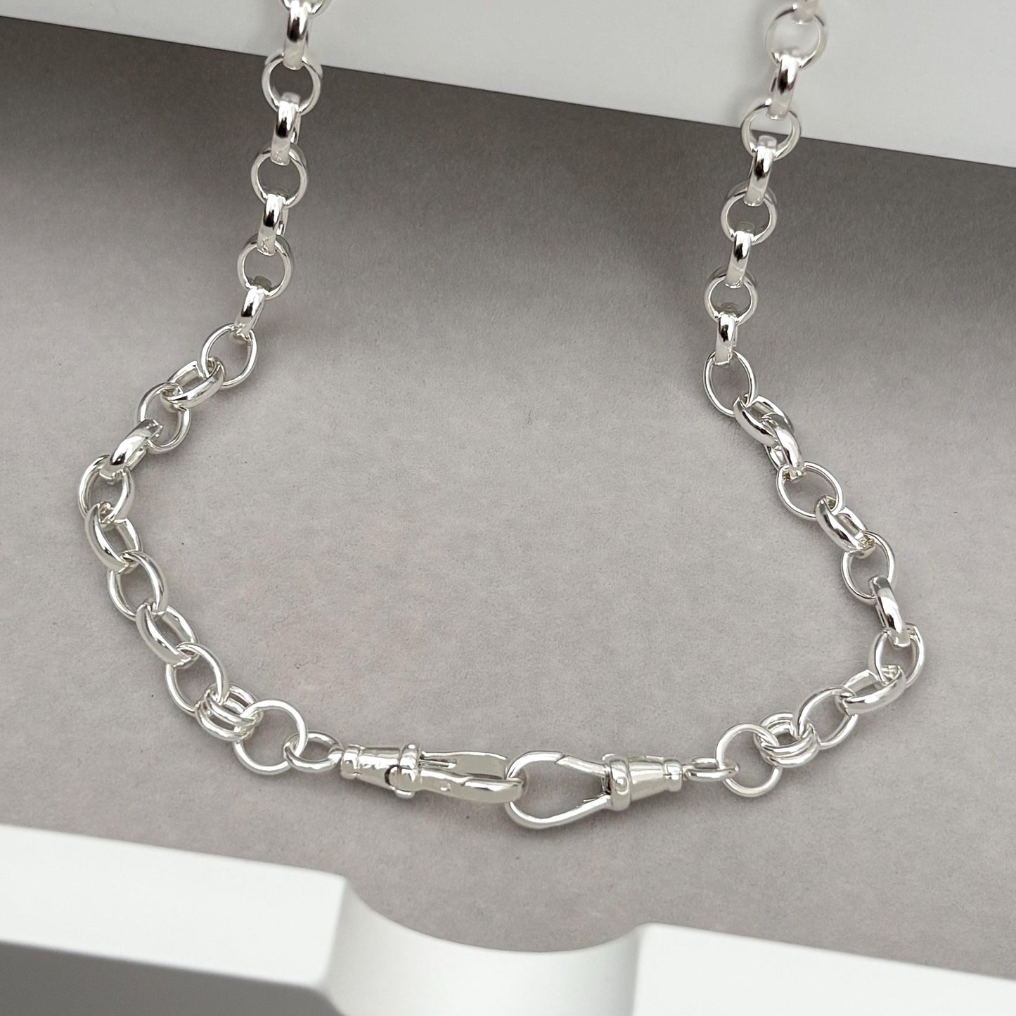 New listing - Oxidised or polished solid sterling silver 5.8mm wide oval belcher Albert swivel clasps chain necklace