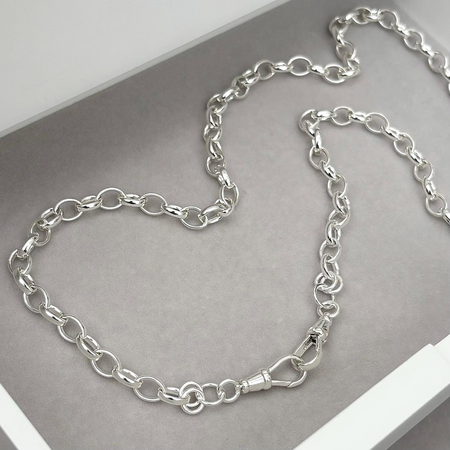 New listing - Oxidised or polished solid sterling silver 5.8mm wide oval belcher Albert swivel clasps chain necklace