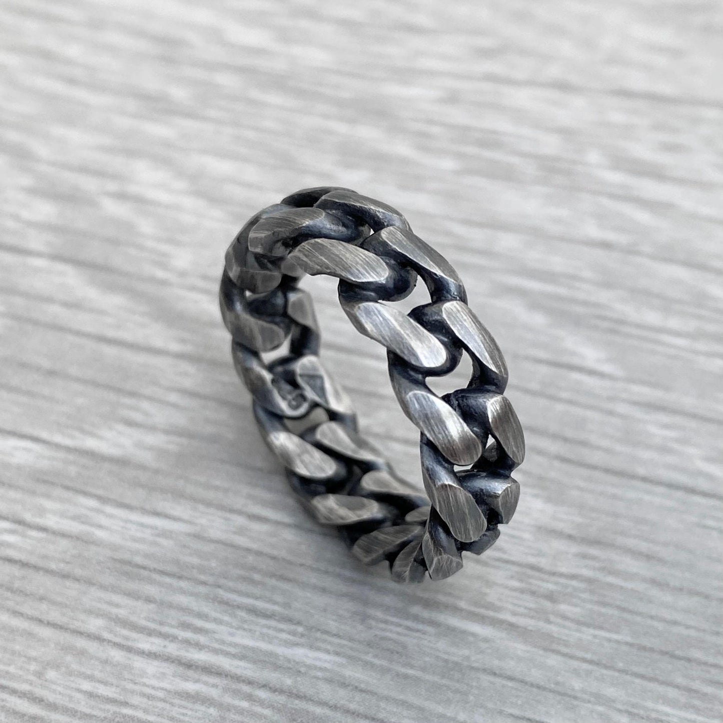 Sample sale - Handmade oxidised chunky solid sterling silver rustic curb chain ring