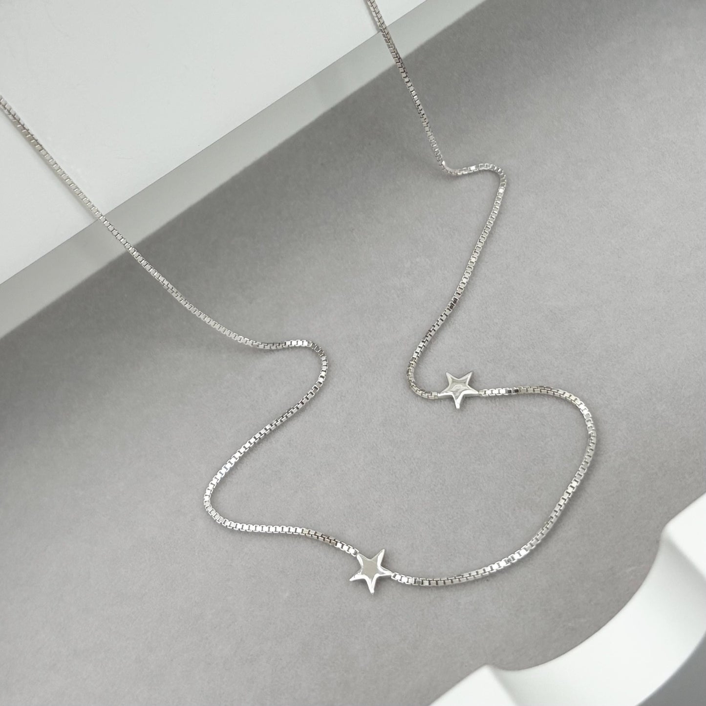 New listing - Sterling silver tiny star charms dainty box chain necklace