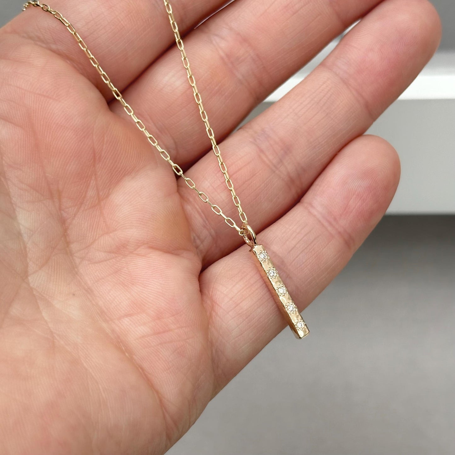 New listing - Handmade 9ct solid yellow, rose or white gold diamond ingot bar charm pendant on a trace chain