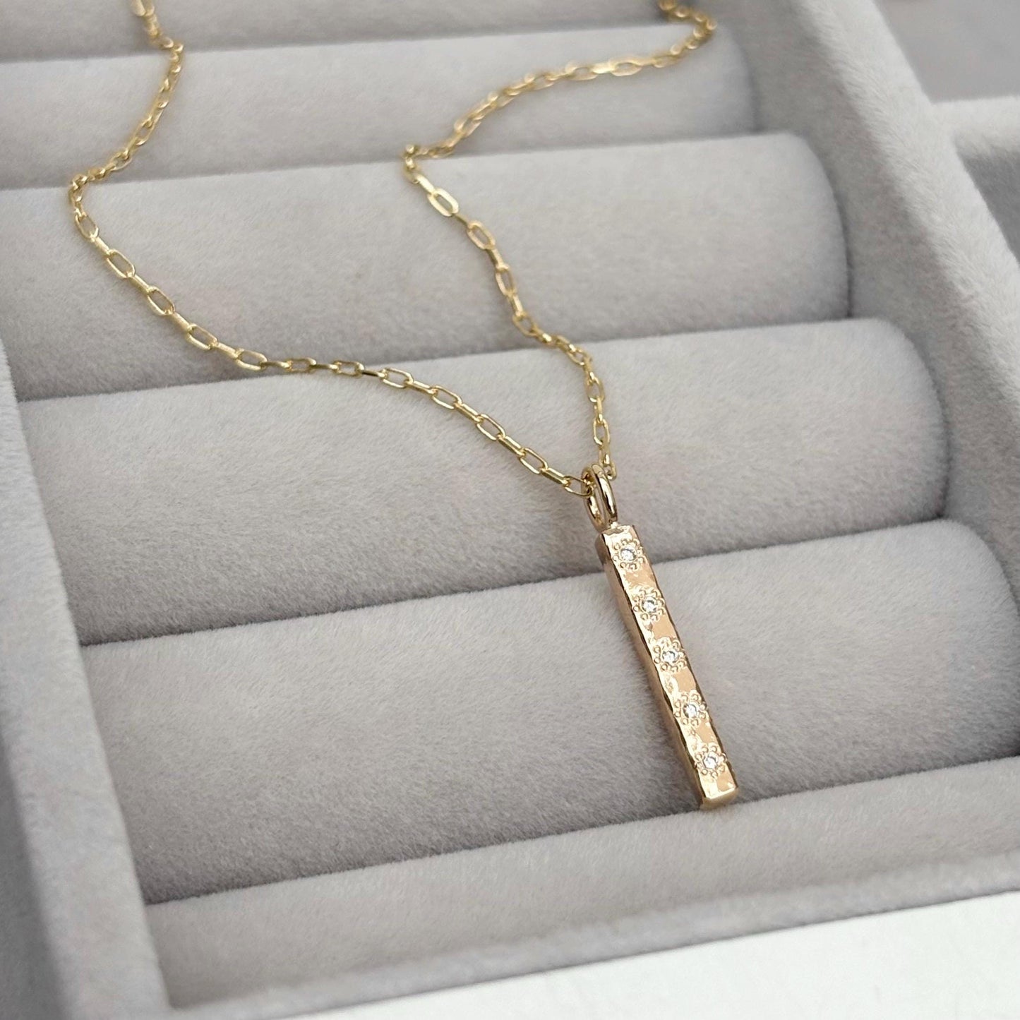 New listing - Handmade 9ct solid yellow, rose or white gold diamond ingot bar charm pendant on a trace chain