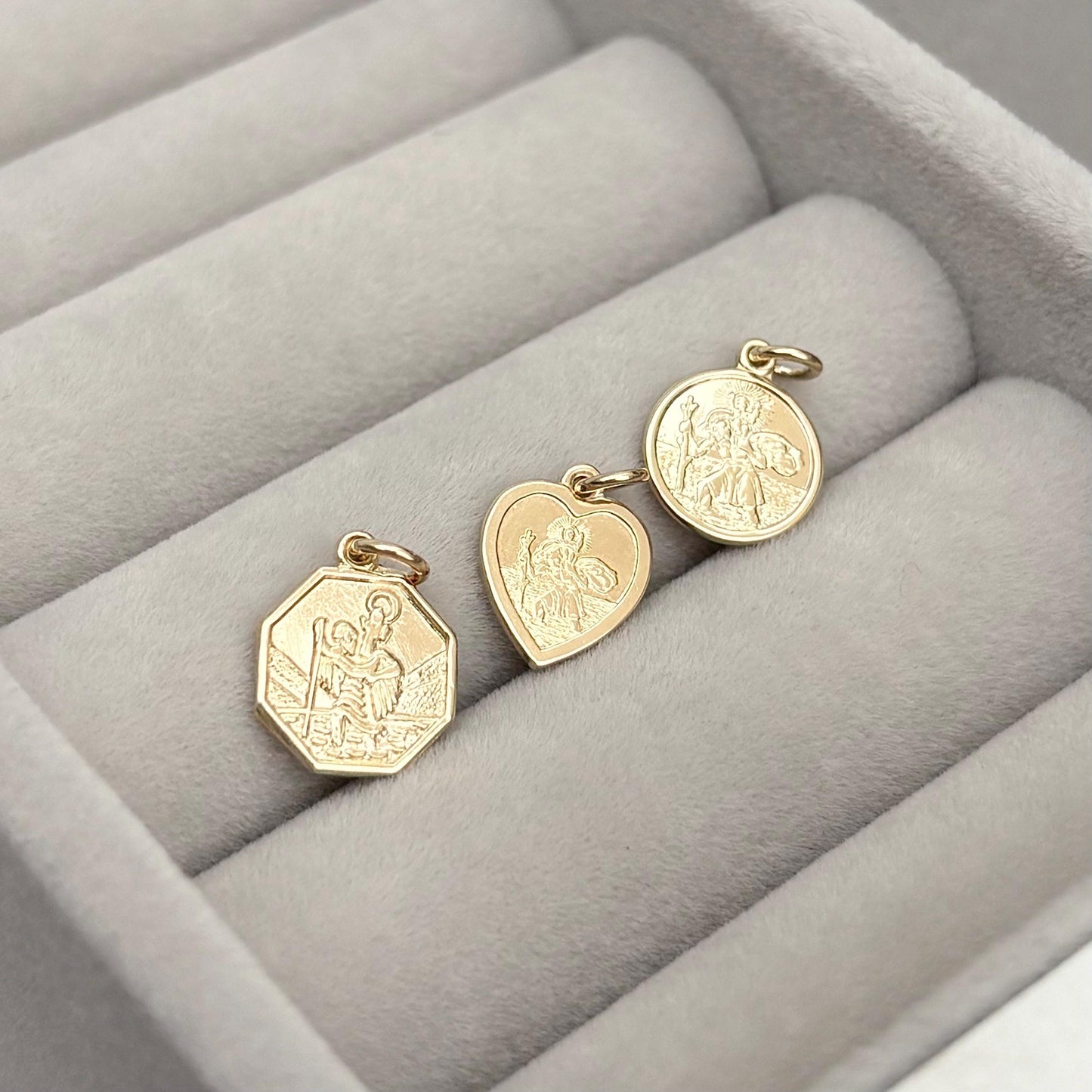 Sample sale - Solid 9ct yellow gold dainty heart Saint Christopher charm pendant