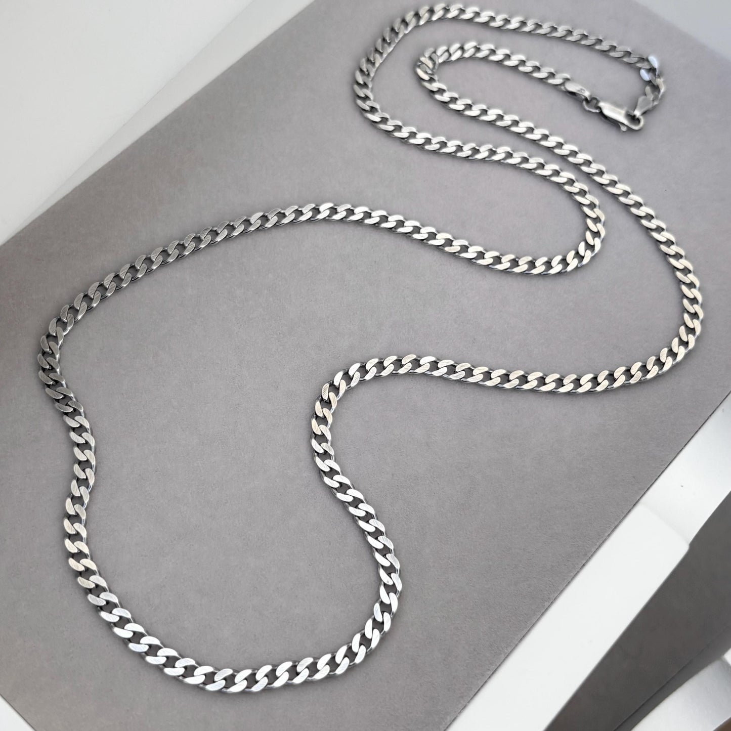Sample sale - Antiqued solid sterling silver heavy 3.7mm wide flat curb chain