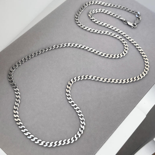 Sample sale - Antiqued solid sterling silver heavy 3.7mm wide flat curb chain
