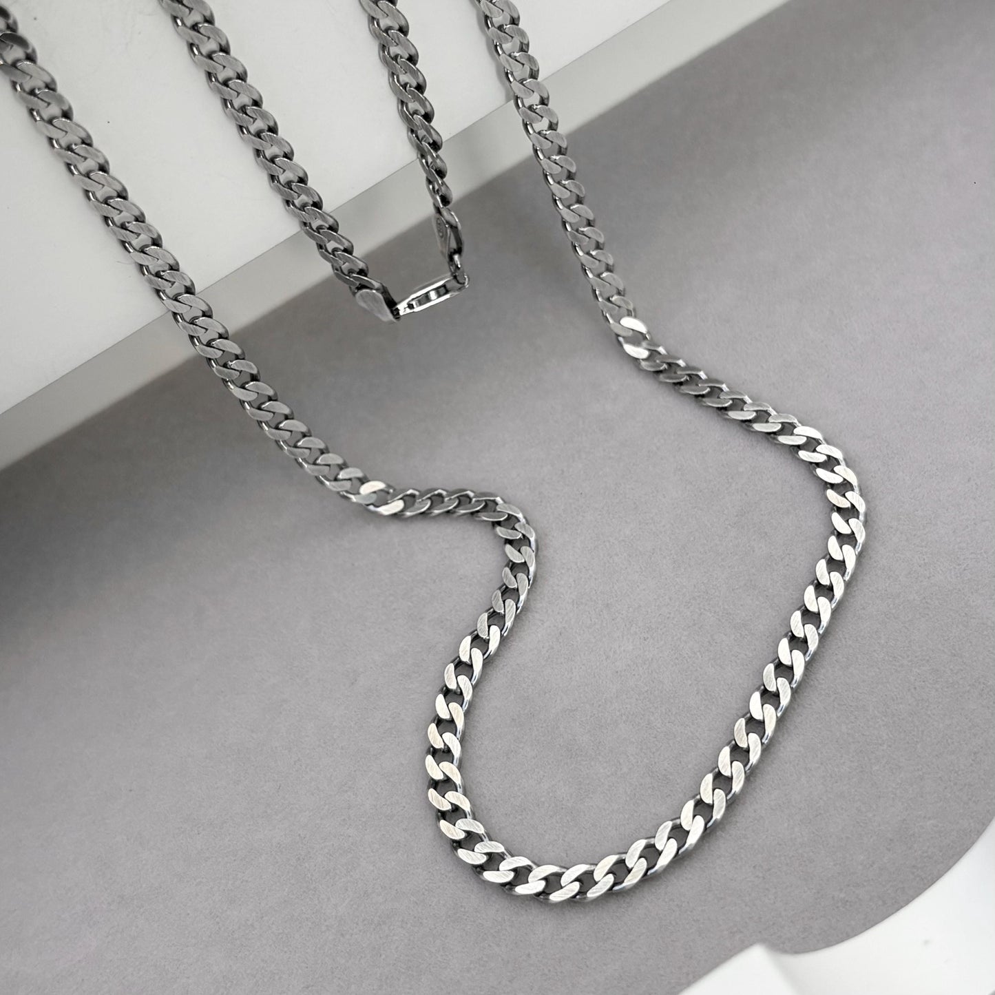 Sample sale - Antiqued solid sterling silver heavy 3.7mm wide flat curb chain