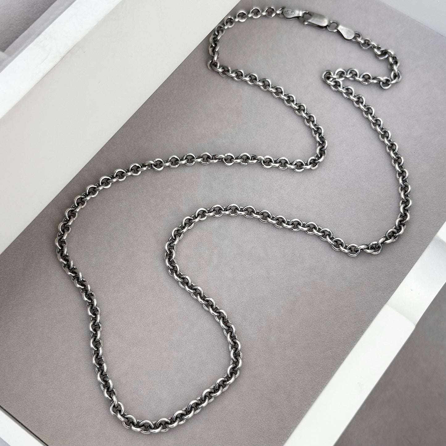 New listing - Antiqued, oxidised or polished solid sterling silver 4mm wide cable chain