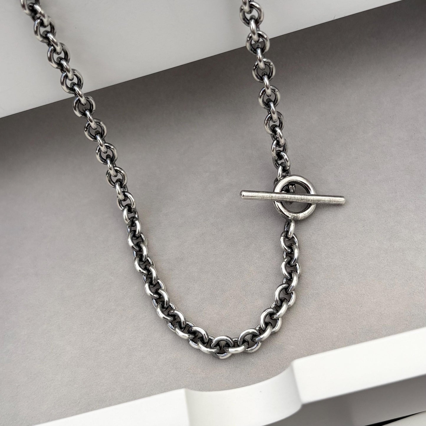 Sample sale - Antiqued solid sterling silver heavy 6mm wide cable chain and t bar design