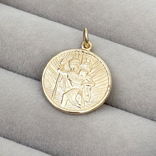 Sample sale - Solid 9ct yellow gold round Saint Christopher pendant