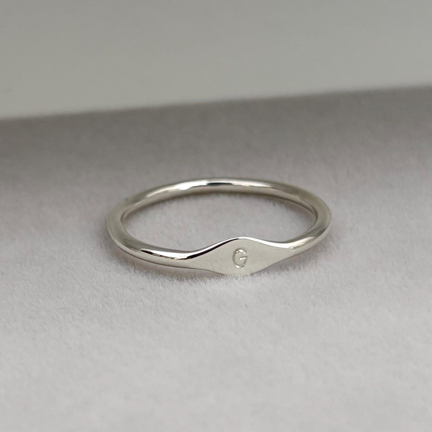 Handmade solid sterling silver tiny letter signet ring