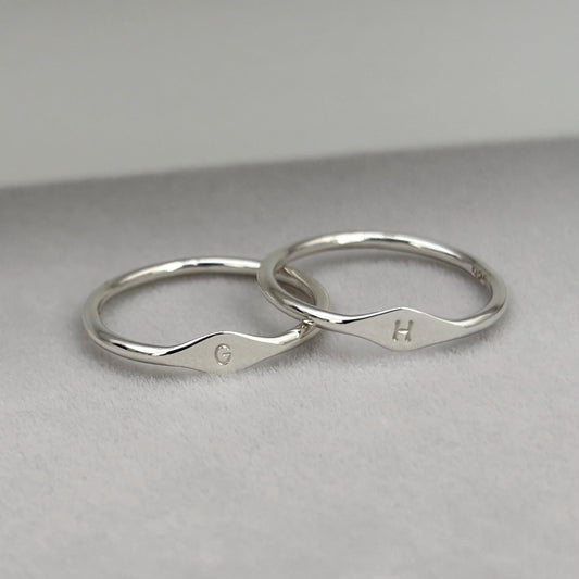 Handmade solid sterling silver tiny letter signet ring
