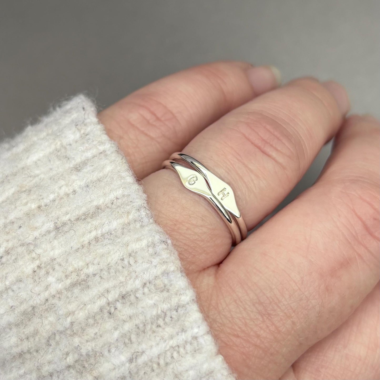 Handmade solid sterling silver tiny letter signet ring