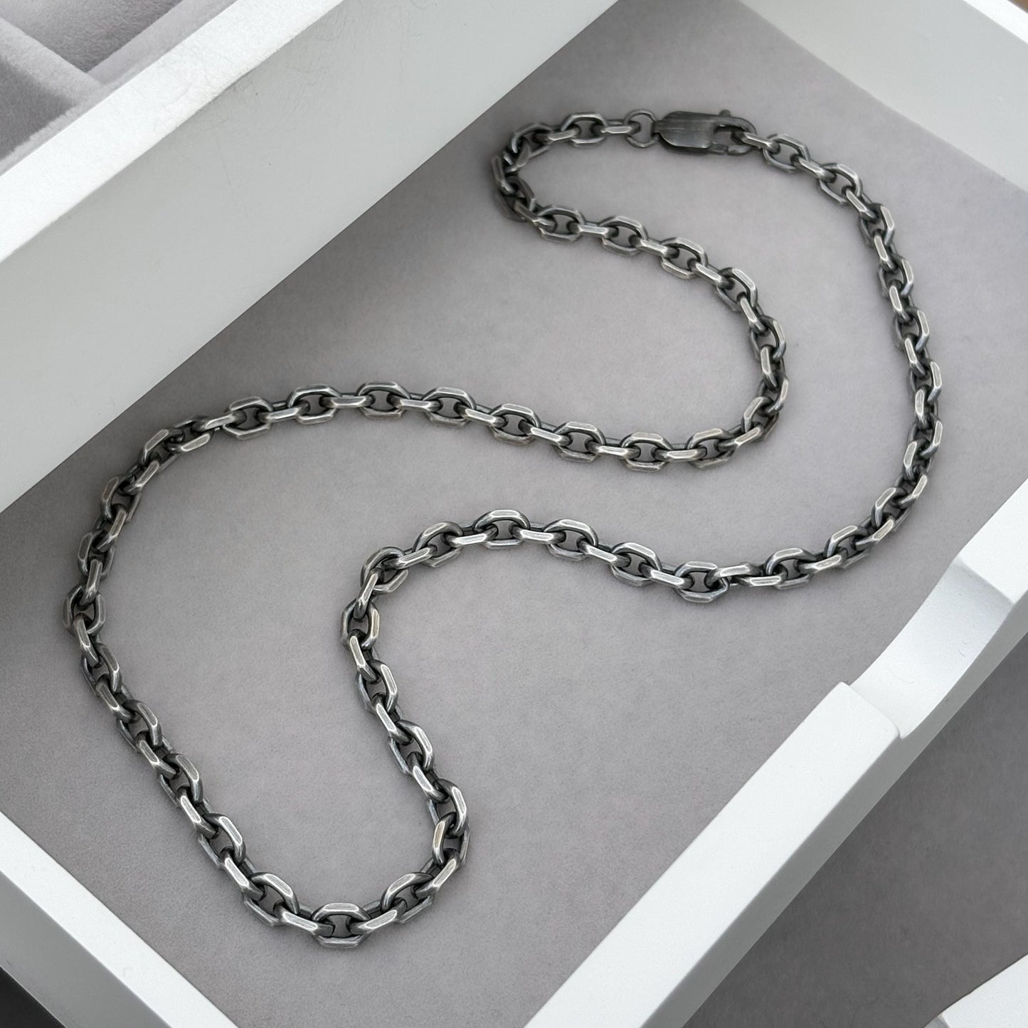 Sample sale - Oxidised solid sterling silver heavy 5.3mm wide diamond cut trace chain