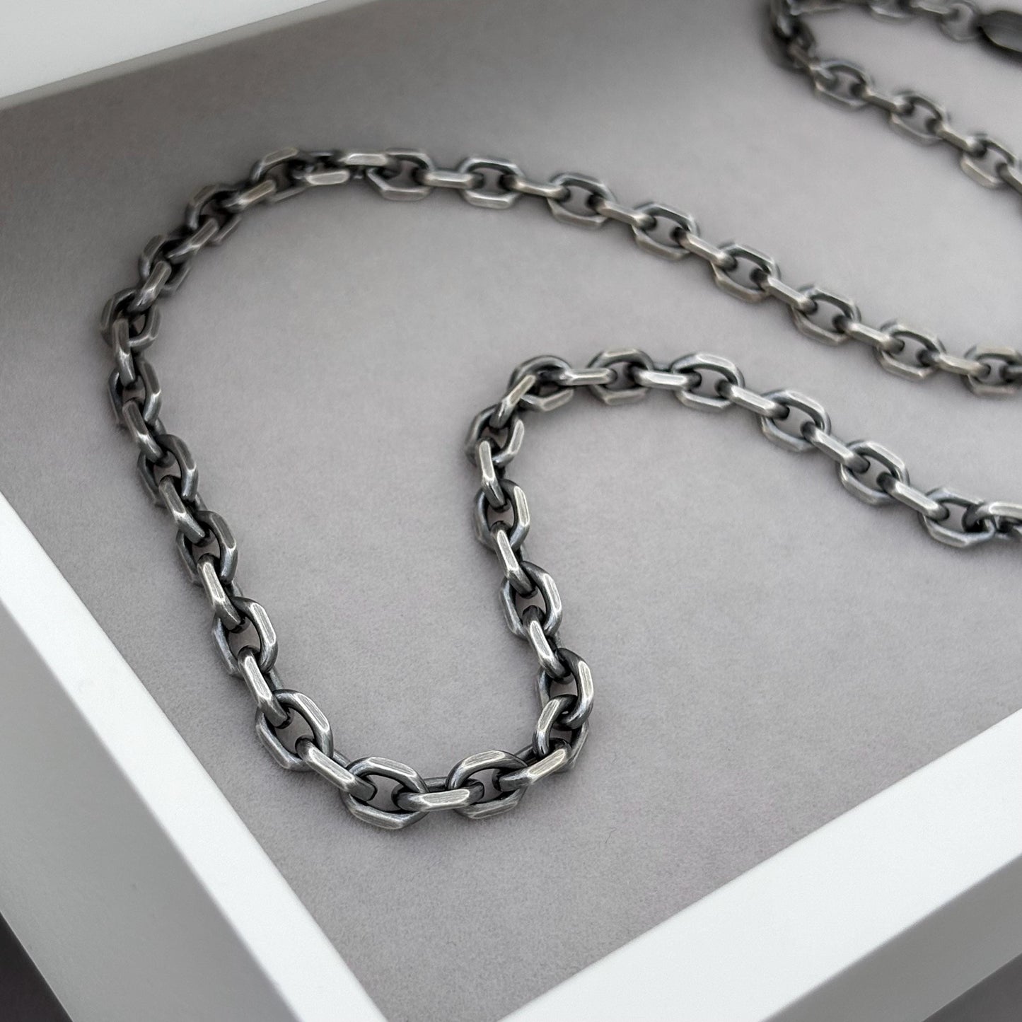 Sample sale - Oxidised solid sterling silver heavy 5.3mm wide diamond cut trace chain