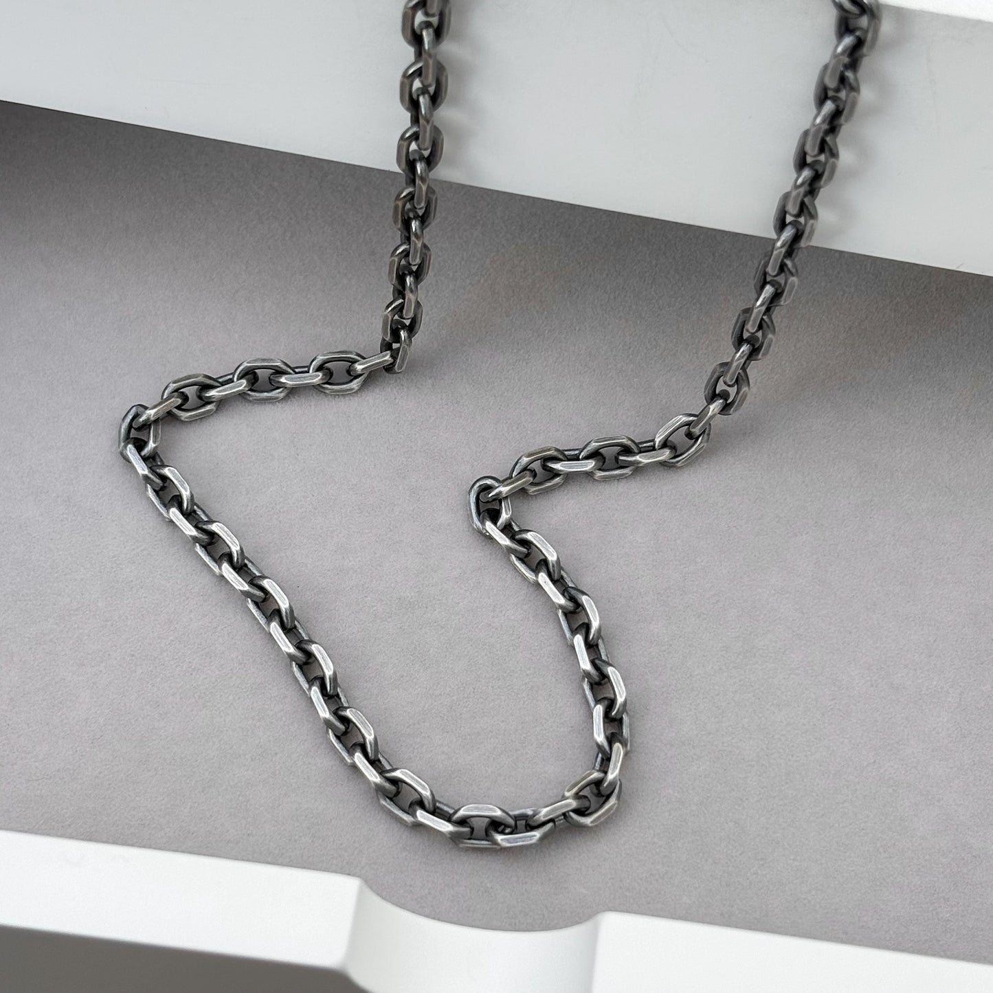 Sample sale - Oxidised solid sterling silver heavy 5.3mm wide diamond cut trace chain