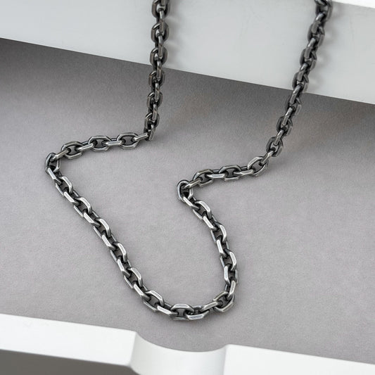 Sample sale - Oxidised solid sterling silver heavy 5.3mm wide diamond cut trace chain