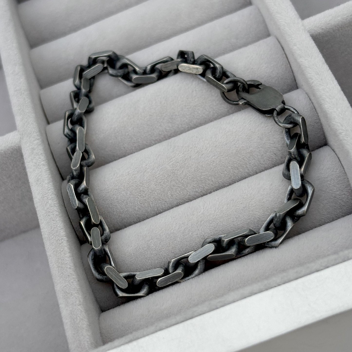 Sample sale - Oxidised solid sterling silver 5.1mm wide filed cable chain bracelet