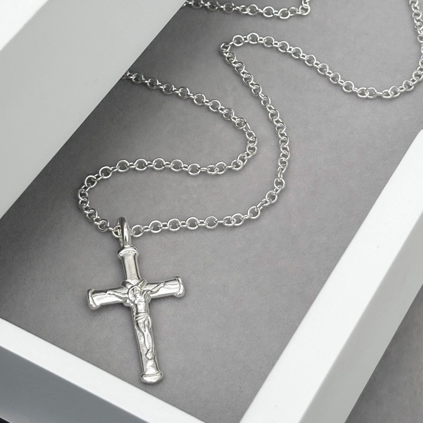 Sample sale - Solid sterling silver crucifix pendant on a trace chain