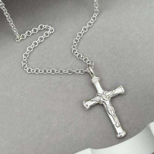 Sample sale - Solid sterling silver crucifix pendant on a trace chain