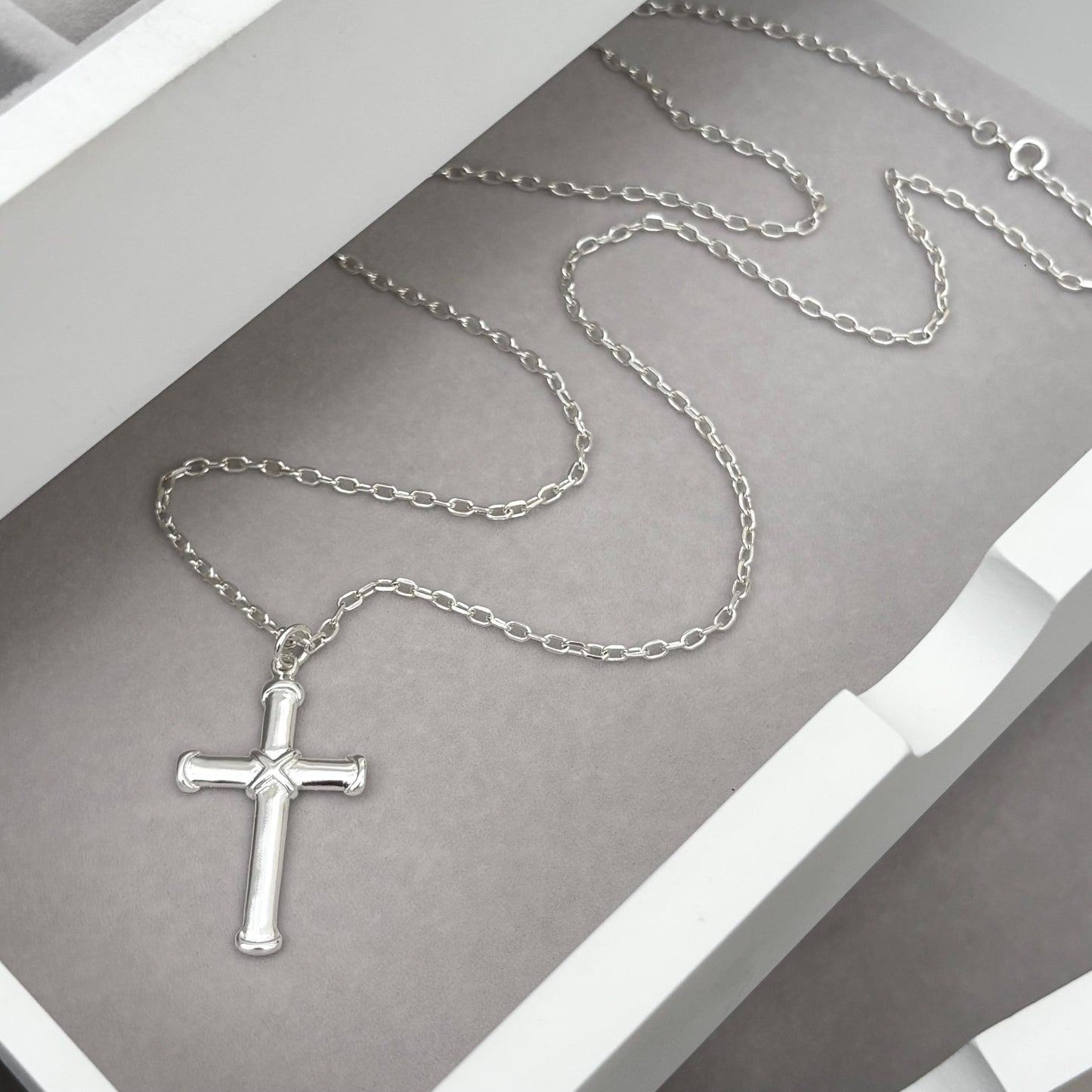 Sample sale - Solid sterling silver cross pendant on a diamond cut trace chain