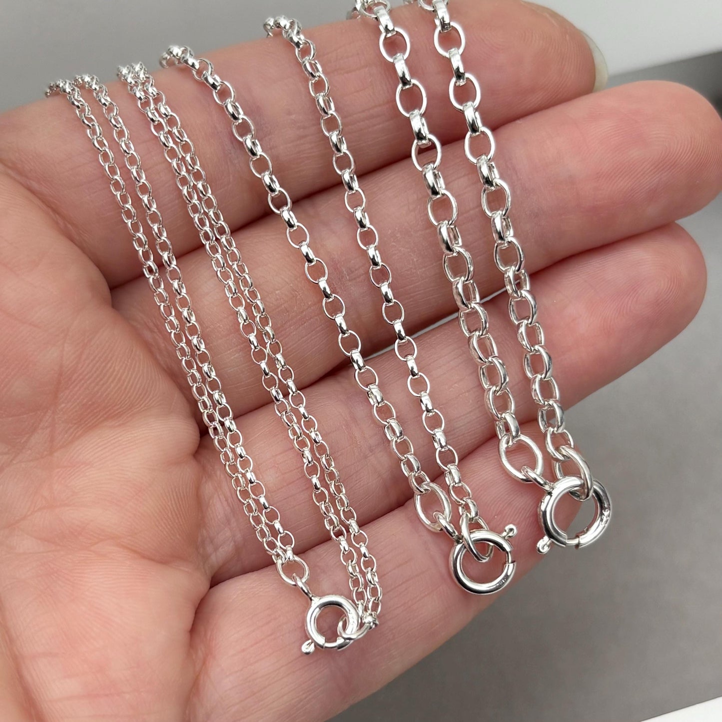 New listing - Oxidised or polished solid sterling silver oval belcher bolt clasp chain necklace - Double, small, medium size