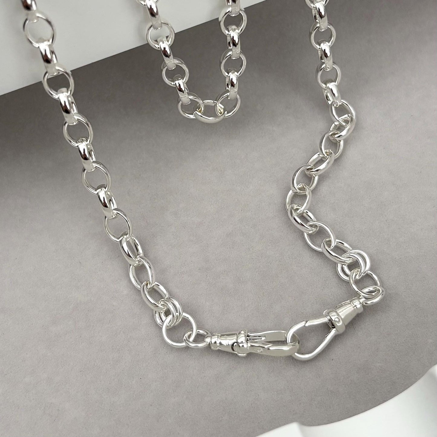 New listing - Oxidised or polished solid sterling silver 5.8mm wide oval belcher Albert swivel clasps chain necklace