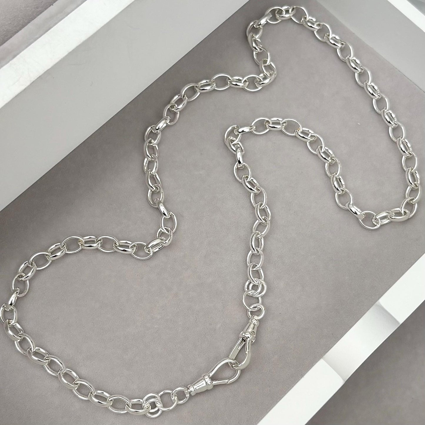 New listing - Oxidised or polished solid sterling silver 5.8mm wide oval belcher Albert swivel clasps chain necklace