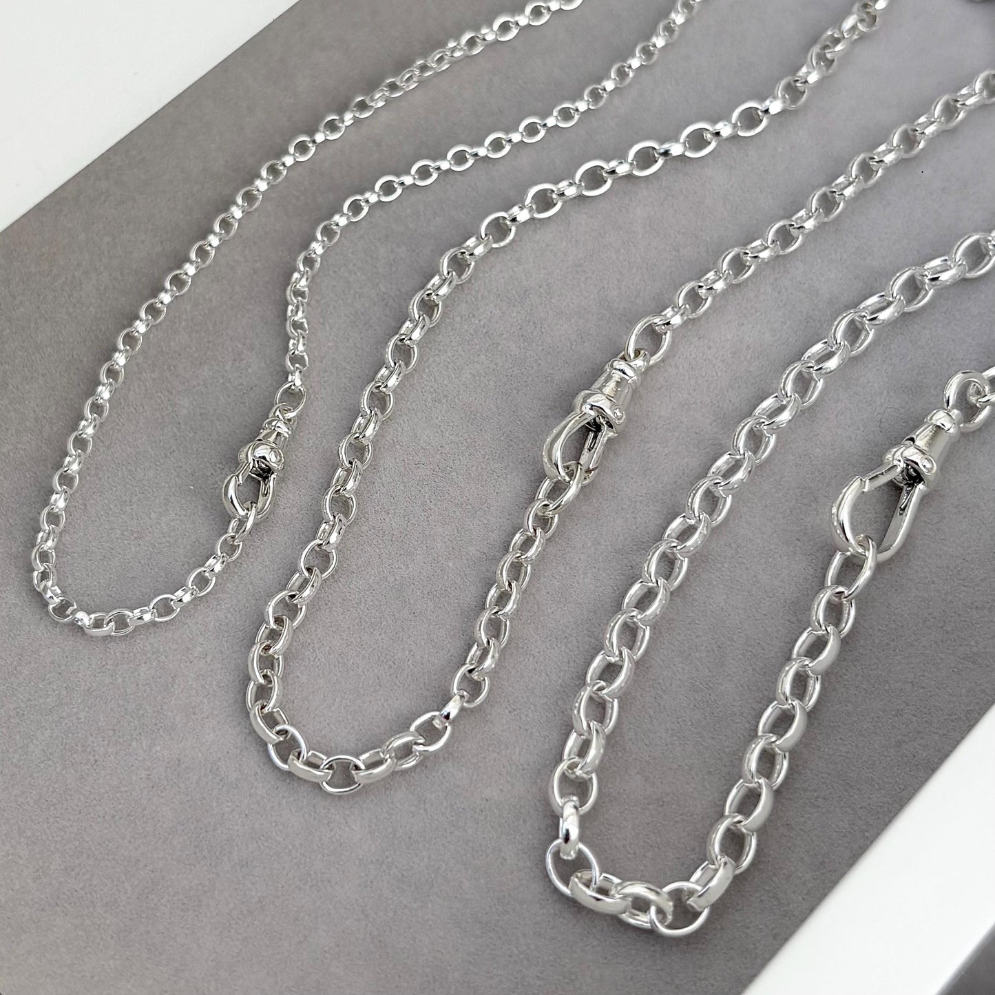 New listing - Solid sterling silver oval belcher single Albert swivel clasp chain necklace. Small, medium and large