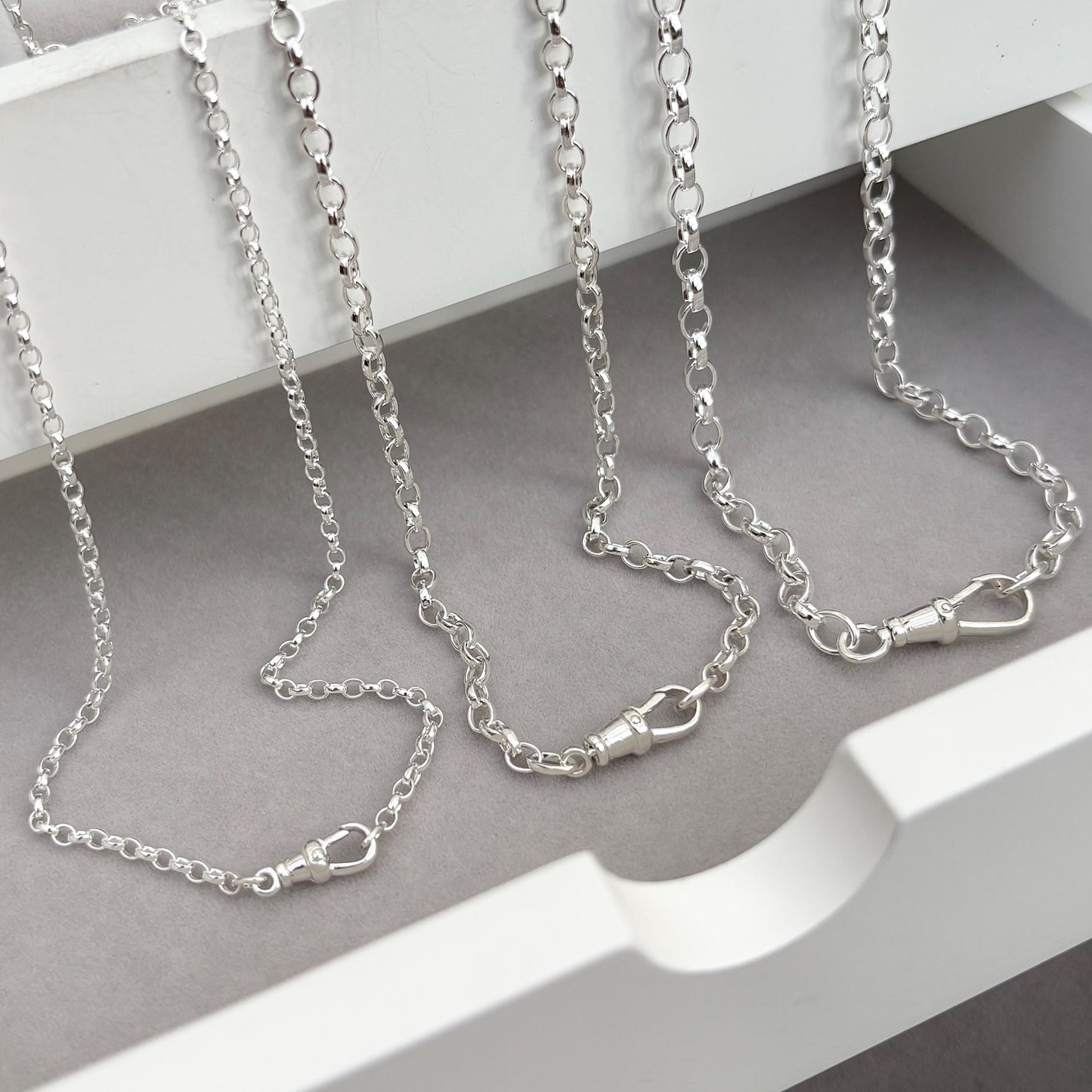 New listing - Solid sterling silver oval belcher single Albert swivel clasp chain necklace. Small, medium and large