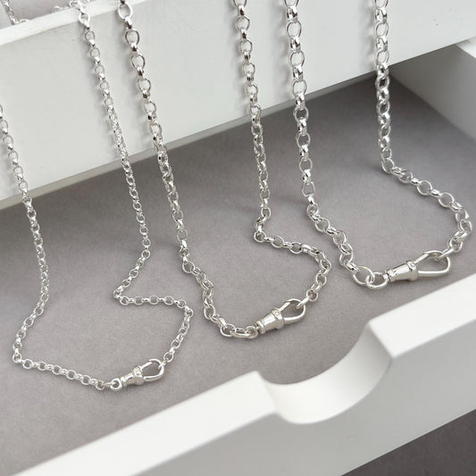 New listing - Solid sterling silver oval belcher single Albert swivel clasp chain necklace. Small, medium and large